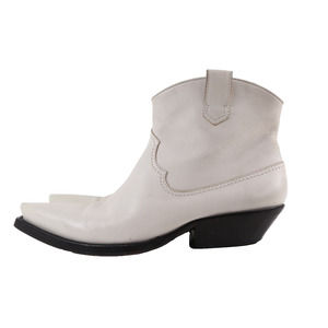 ZIMMERMANN White Leather Pointed Toe Ankle Western Cowboy Boots Size 41